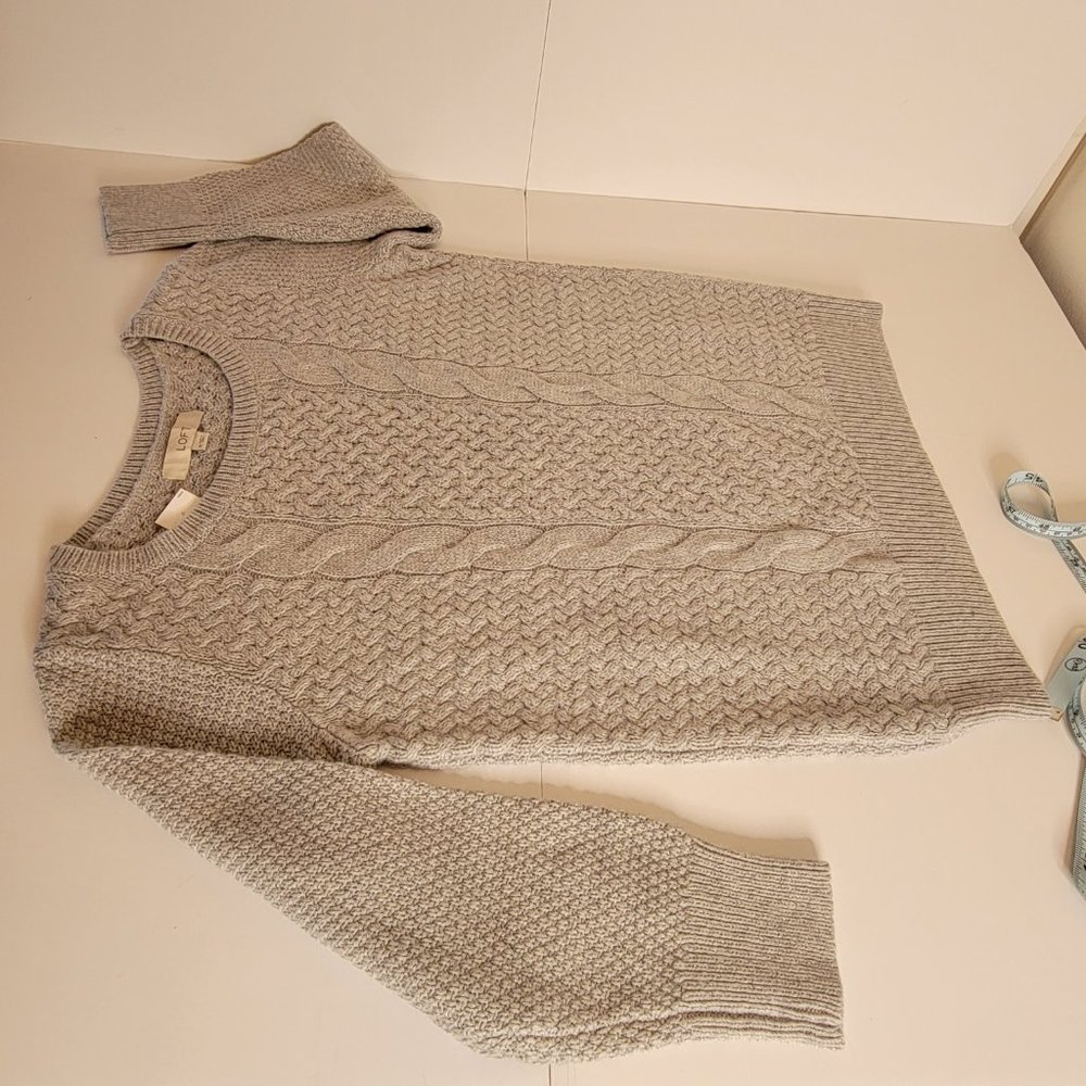 NEW, LOFT Multi Cable Design, Loose Fit, Ladies Grey Crew Neck Sweater, Size M - Picture 5 of 11